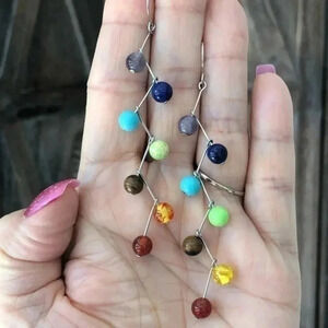 Pretty Rainbow Zigzag Drop Stainless Steel Earrings NWT